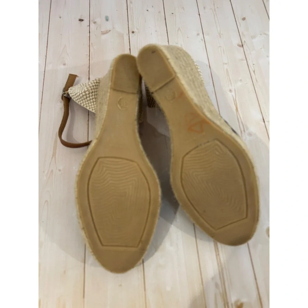 Paseart Blue Leather Suede Espadrille Wedge Sandals Womens Size 39 Slingback